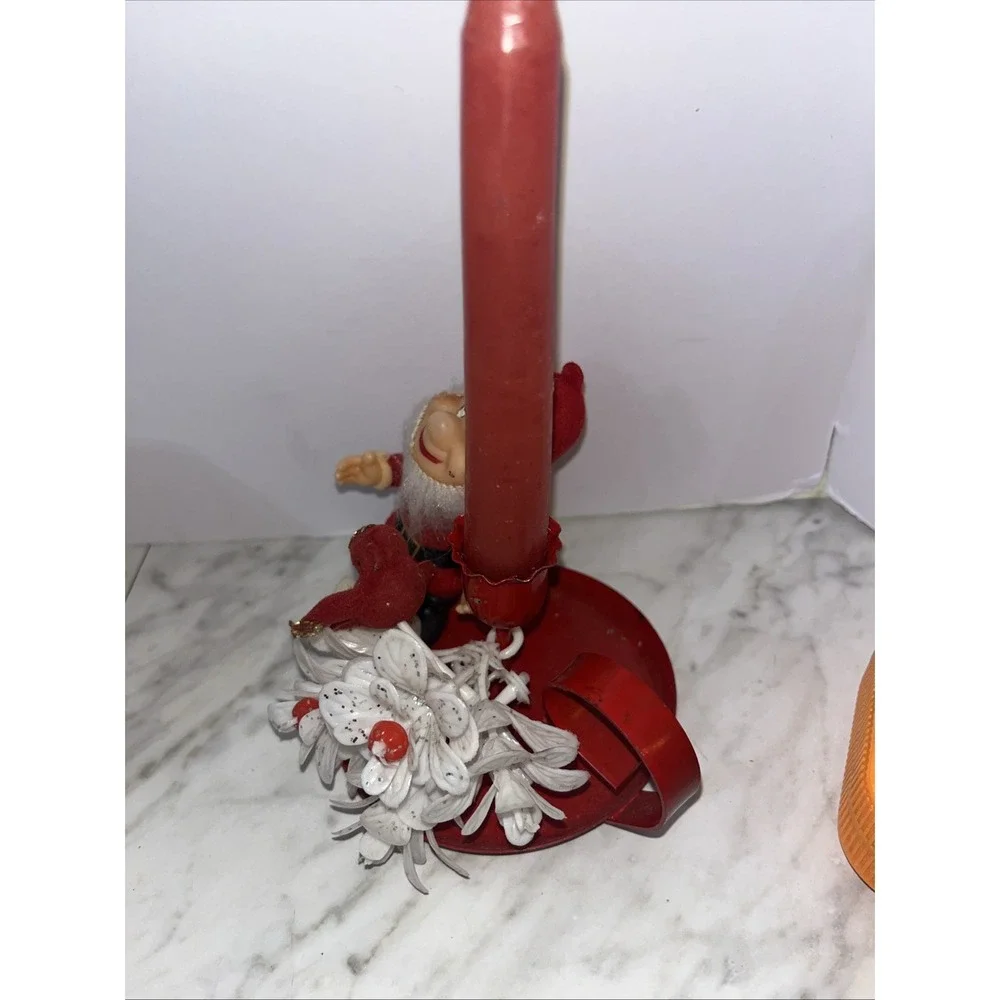 1977 VTG Christmas Pixie Candle Holder w Flowers Bird Amico  Original Box
